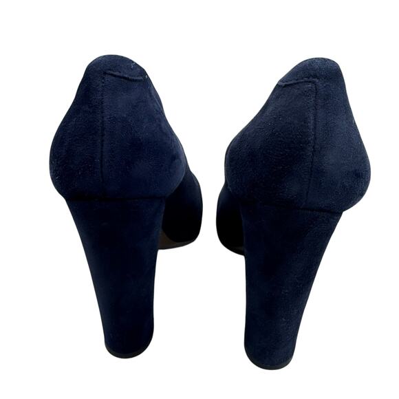 Vintage Joie Navy Suede Platform Pumps Round Toe, Block Heel, Size 39 - Picture 6 of 11